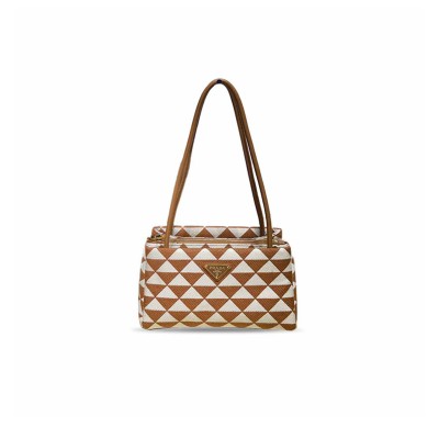 PRADA TRIANGULAR LAMBSKIN LEATHER EMBROIDERED SHOULDER HANDBAG 1BA368 (25*13.5*13cm) PRADA TRIANGULAR LAMBSKIN LEATHER EMBROIDERED SHOULDER HANDBAG 1BA368 (25*13.5*13cm)